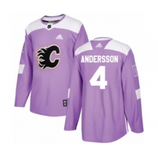 Men's Adidas Calgary Flames #4 Rasmus Andersson Authentic Purple Fights Cancer Practice NHL Jerse