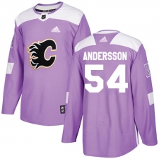 Men's Adidas Calgary Flames #54 Rasmus Andersson Authentic Purple Fights Cancer Practice NHL Jersey