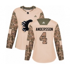Women's Adidas Calgary Flames #4 Rasmus Andersson Authentic Camo Veterans Day Practice NHL Jersey