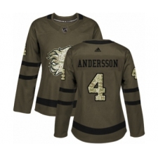 Women's Adidas Calgary Flames #4 Rasmus Andersson Authentic Green Salute to Service NHL Jersey