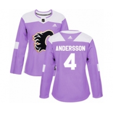 Women's Reebok Calgary Flames #4 Rasmus Andersson Authentic Purple Fights Cancer Practice NHL Jersey