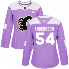Women's Reebok Calgary Flames #54 Rasmus Andersson Authentic Purple Fights Cancer Practice NHL Jersey