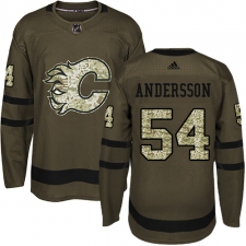 Youth Reebok Calgary Flames #54 Rasmus Andersson Authentic Green Salute to Service NHL Jersey