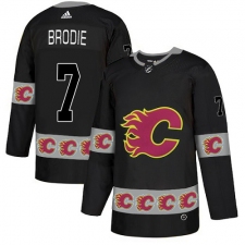 Men's Adidas Calgary Flames #7 TJ Brodie Authentic Black Team Logo Fashion NHL Jersey