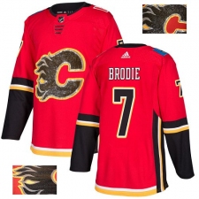 Men's Adidas Calgary Flames #7 TJ Brodie Authentic Red Fashion Gold NHL Jersey