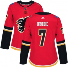 Women's Adidas Calgary Flames #7 TJ Brodie Premier Red Home NHL Jersey