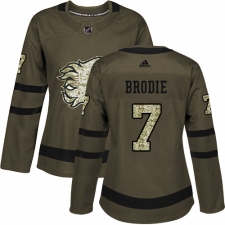 Women's Reebok Calgary Flames #7 TJ Brodie Authentic Green Salute to Service NHL Jersey