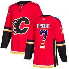 Youth Adidas Calgary Flames #7 TJ Brodie Authentic Red USA Flag Fashion NHL Jersey