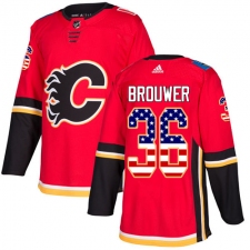 Men's Adidas Calgary Flames #36 Troy Brouwer Authentic Red USA Flag Fashion NHL Jersey