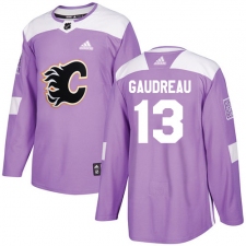 Men's Adidas Calgary Flames #13 Johnny Gaudreau Authentic Purple Fights Cancer Practice NHL Jersey