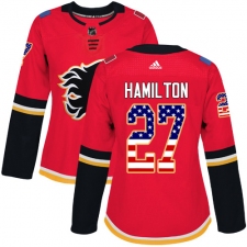 Women's Adidas Calgary Flames #27 Dougie Hamilton Authentic Red USA Flag Fashion NHL Jersey