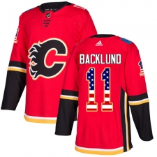 Men's Adidas Calgary Flames #11 Mikael Backlund Authentic Red USA Flag Fashion NHL Jersey