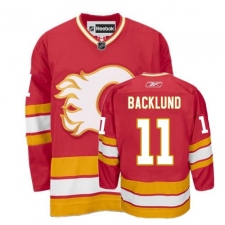 Men's Reebok Calgary Flames #11 Mikael Backlund Premier Red Third NHL Jersey