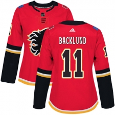 Women's Adidas Calgary Flames #11 Mikael Backlund Authentic Red Home NHL Jersey
