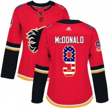 Women's Adidas Calgary Flames #9 Lanny McDonald Authentic Red USA Flag Fashion NHL Jersey