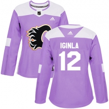 Women's Reebok Calgary Flames #12 Jarome Iginla Authentic Purple Fights Cancer Practice NHL Jersey