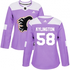 Women's Reebok Calgary Flames #58 Oliver Kylington Authentic Purple Fights Cancer Practice NHL Jersey