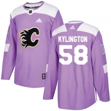 Youth Reebok Calgary Flames #58 Oliver Kylington Authentic Purple Fights Cancer Practice NHL Jersey