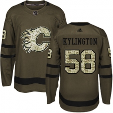 Youth Reebok Calgary Flames #58 Oliver Kylington Premier Green Salute to Service NHL Jersey