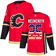 Men's Adidas Calgary Flames #25 Joe Nieuwendyk Authentic Red USA Flag Fashion NHL Jersey