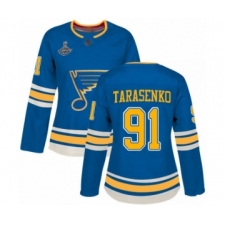 Women's St. Louis Blues #91 Vladimir Tarasenko Authentic Navy Blue Alternate 2019 Stanley Cup Champions Hockey Jersey