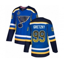 Men's St. Louis Blues #99 Wayne Gretzky Authentic Blue Drift Fashion 2019 Stanley Cup Final Bound Hockey Jersey