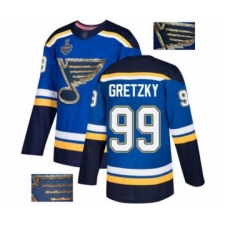 Men's St. Louis Blues #99 Wayne Gretzky Authentic Royal Blue Fashion Gold 2019 Stanley Cup Final Bound Hockey Jersey