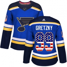 Women's Adidas St. Louis Blues #99 Wayne Gretzky Authentic Blue USA Flag Fashion NHL Jersey