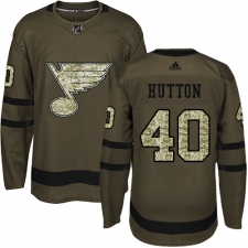 Men's Adidas St. Louis Blues #40 Carter Hutton Authentic Green Salute to Service NHL Jersey