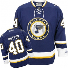 Men's Reebok St. Louis Blues #40 Carter Hutton Authentic Navy Blue Third NHL Jersey