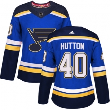 Women's Adidas St. Louis Blues #40 Carter Hutton Authentic Royal Blue Home NHL Jersey