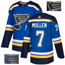 Men's Adidas St. Louis Blues #7 Joe Mullen Authentic Royal Blue Fashion Gold NHL Jersey