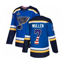 Men's St. Louis Blues #7 Joe Mullen Authentic Blue USA Flag Fashion 2019 Stanley Cup Champions Hockey Jersey