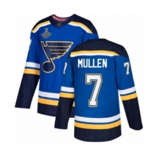 Men's St. Louis Blues #7 Joe Mullen Authentic Royal Blue Home 2019 Stanley Cup Champions Hockey Jersey