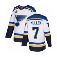 Men's St. Louis Blues #7 Joe Mullen Authentic White Away 2019 Stanley Cup Champions Hockey Jersey