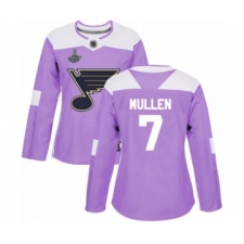 Women's St. Louis Blues #7 Joe Mullen Authentic Purple Fights Cancer Practice 2019 Stanley Cup Champions Hockey Jersey
