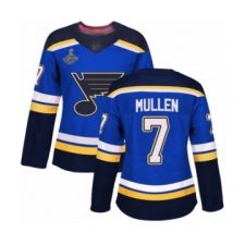Women's St. Louis Blues #7 Joe Mullen Authentic Royal Blue Home 2019 Stanley Cup Champions Hockey Jersey