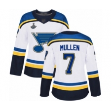 Women's St. Louis Blues #7 Joe Mullen Authentic White Away 2019 Stanley Cup Champions Hockey Jersey