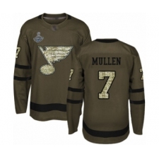 Youth St. Louis Blues #7 Joe Mullen Authentic Green Salute to Service 2019 Stanley Cup Champions Hockey Jersey