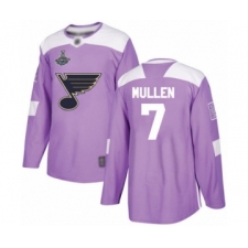 Youth St. Louis Blues #7 Joe Mullen Authentic Purple Fights Cancer Practice 2019 Stanley Cup Champions Hockey Jersey