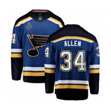 Youth St. Louis Blues #34 Jake Allen Fanatics Branded Royal Blue Home Breakaway 2019 Stanley Cup Champions Hockey Jersey