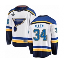 Youth St. Louis Blues #34 Jake Allen Fanatics Branded White Away Breakaway 2019 Stanley Cup Champions Hockey Jersey