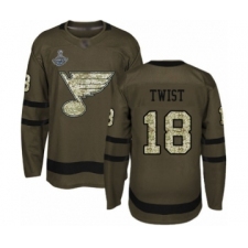 Men's St. Louis Blues #18 Tony Twist Authentic Green Salute to Service 2019 Stanley Cup Champions Hockey Jersey