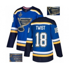 Men's St. Louis Blues #18 Tony Twist Authentic Royal Blue Fashion Gold 2019 Stanley Cup Final Bound Hockey Jersey