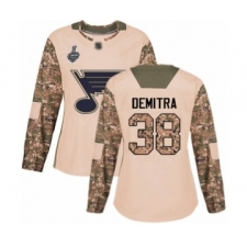Women's St. Louis Blues #38 Pavol Demitra Authentic Camo Veterans Day Practice 2019 Stanley Cup Final Bound Hockey Jersey