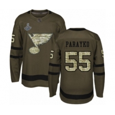 Men's St. Louis Blues #55 Colton Parayko Authentic Green Salute to Service 2019 Stanley Cup Champions Hockey Jersey