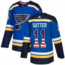 Men's Adidas St. Louis Blues #11 Brian Sutter Authentic Blue USA Flag Fashion NHL Jersey