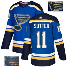 Men's Adidas St. Louis Blues #11 Brian Sutter Authentic Royal Blue Fashion Gold NHL Jersey