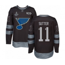 Men's St. Louis Blues #11 Brian Sutter Authentic Black 1917-2017 100th Anniversary 2019 Stanley Cup Champions Hockey Jersey