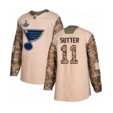 Men's St. Louis Blues #11 Brian Sutter Authentic Camo Veterans Day Practice 2019 Stanley Cup Champions Hockey Jersey